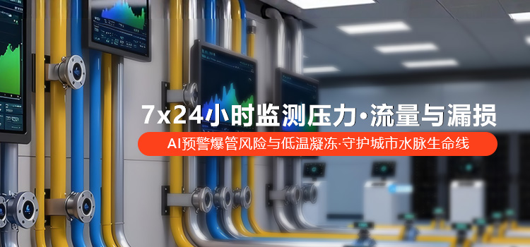 7x24小时监测压力、流量与漏损，AI预警爆管风险与低温凝冻，守护城市水脉生命线